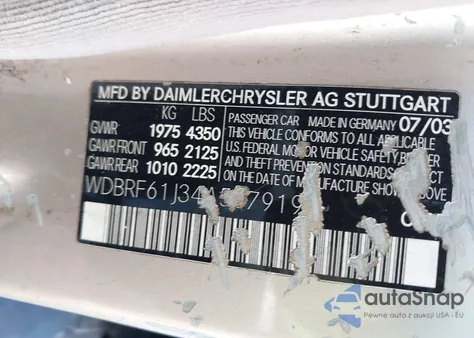 2004 Mercedes-Benz C 240 from USA, damaged, VIN WDBRF61J34A557919